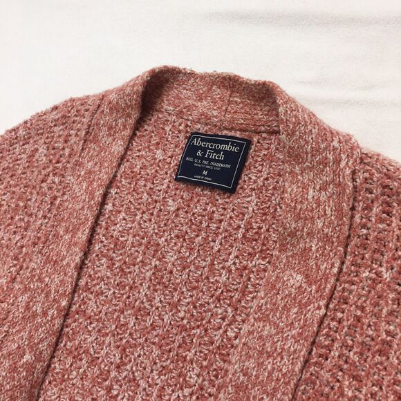 ABERCROMBIE & FITCH Sweater Women M Pink Open Cardigan Pockets Chunky Ragg Knit - Picture 4 of 16